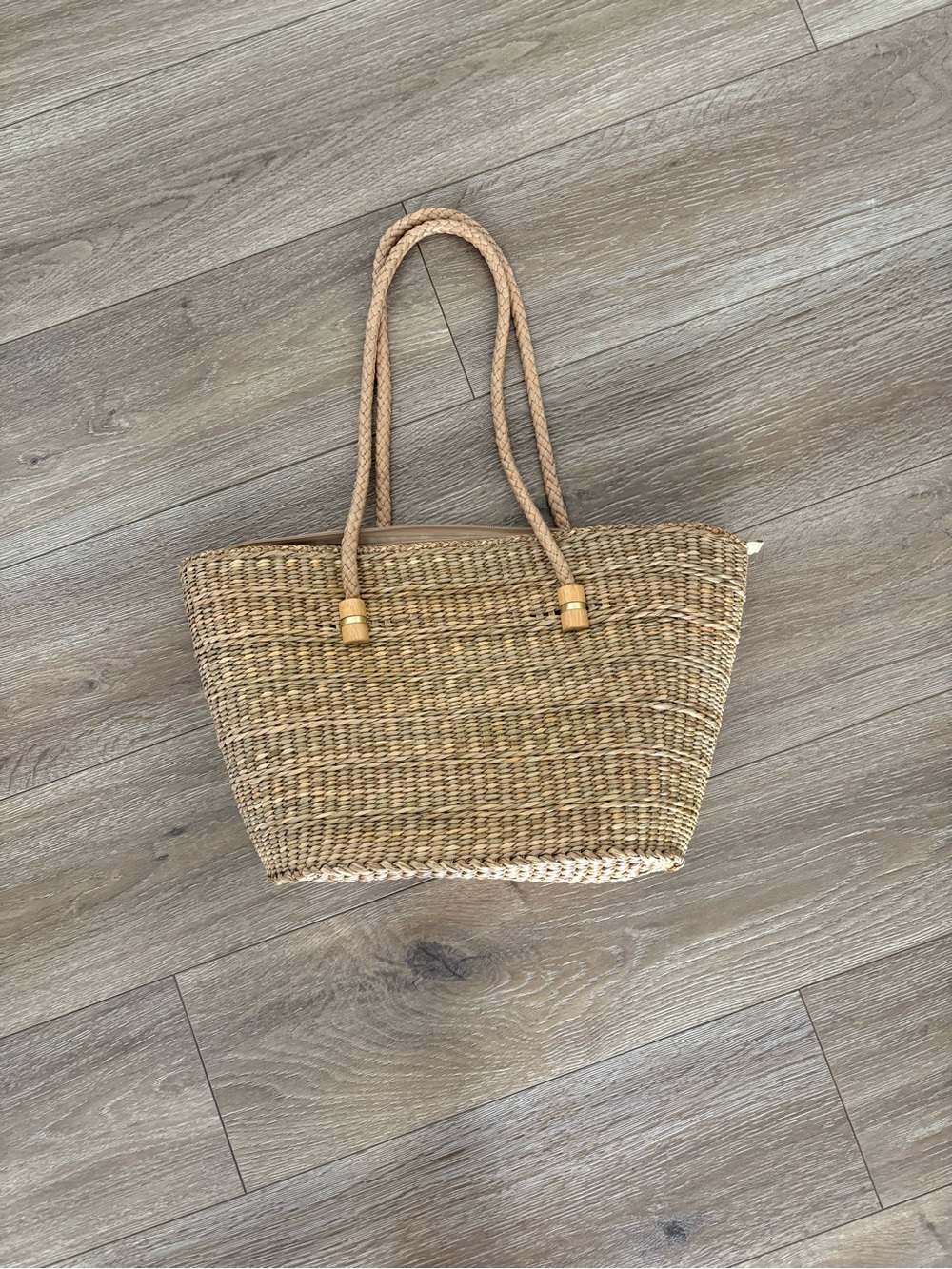 Woven Straw Tote Bag in Natural Tan - Picture 8 of 8